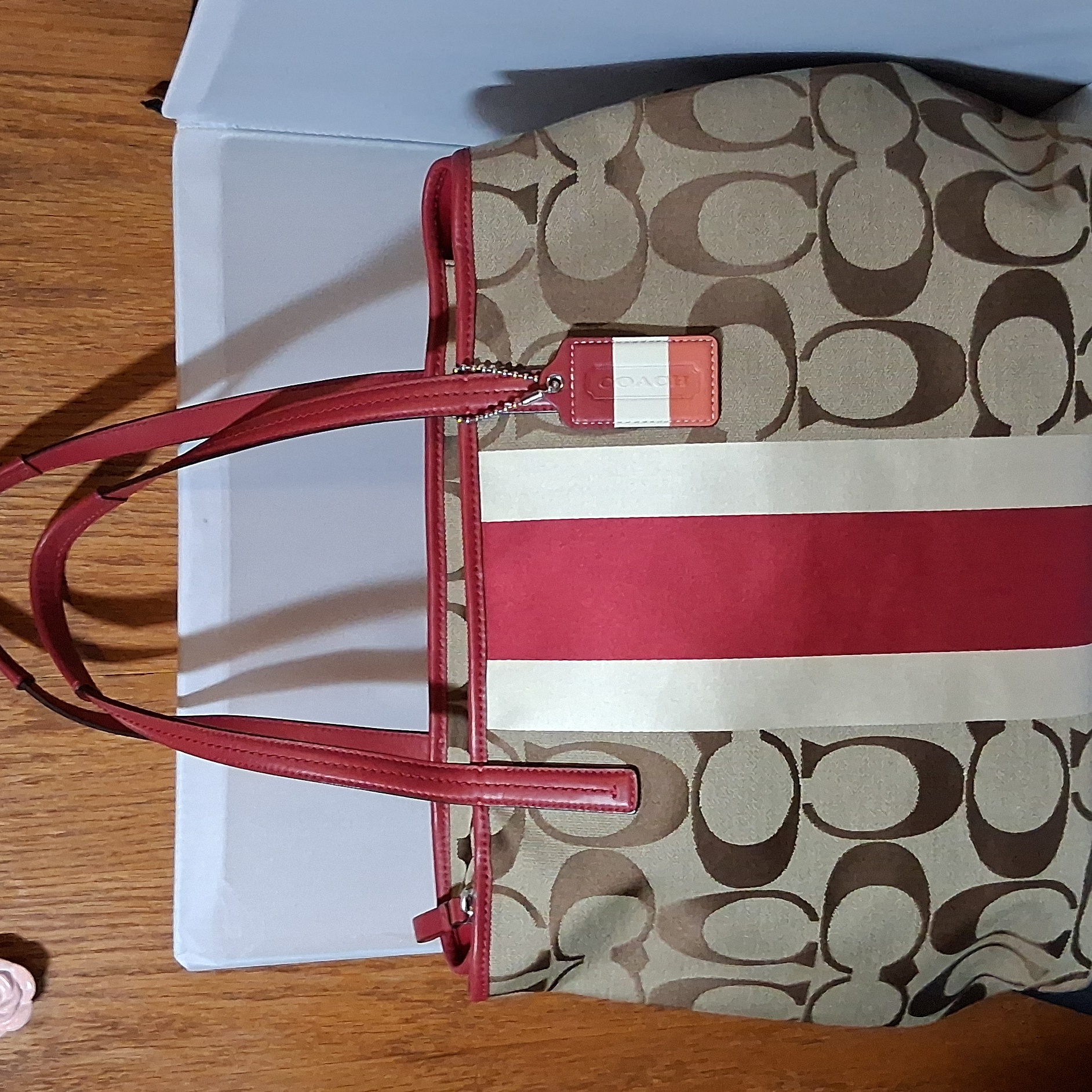 Coach Canvas Tote Bag - Brown And Red